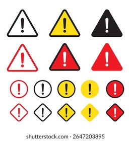 Sinal de perigo, sinal de aviso, sinal de atenção. Ícone de aviso de perigo com ponto de exclamação. Sinal de risco vermelho preto e amarelo.