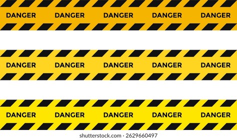 Danger signs. Security warning tapes. yellow stripe set. Yellow Warning Ribbons. Seamless barrier. Under Construction 