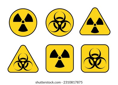 Gefahren-Zeichen Vektorsymbol gesetzt. Warnzeichen für radioaktive, biogefährliche Stoffe. Vorsichtskennzeichnung