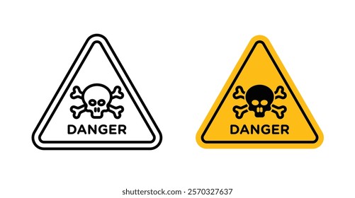 Danger signs vectors set in black. line and flat versions