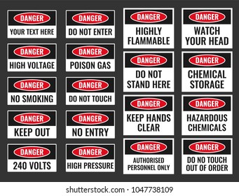 danger signs with warning text, caution label