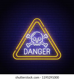 Danger sing neon sign, bright signboard, light banner. Danger logo, emblem. Vector illustration