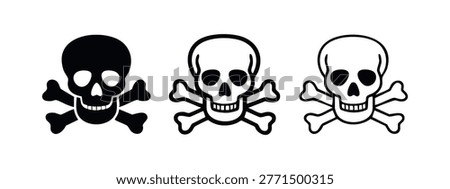 Danger Skull and Crossbones Icon Set. Toxic Warning Symbol Vector. Pirate Flag Element Doodle Illustration.