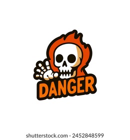 danger skull fire sticker tshirt vector illustration template design