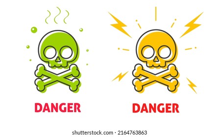 Danger Skull Hazard Icon Vector For Mortal Toxic And Death Chemical Warning Biohazard Areas, Safety Electric Shock Death Zone Signage Skeleton Line Outline Art Illustration  