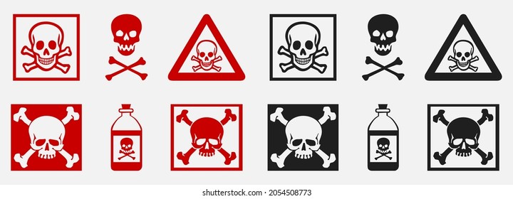 Danger Skull Icon Elements In Black And Red