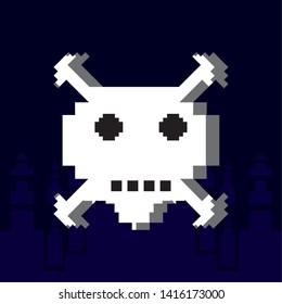 danger skull pixelated icon vector ilustration