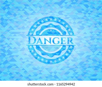 Danger sky blue emblem with mosaic ecological style background