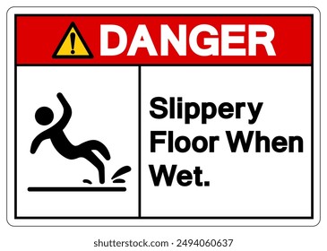 Danger Slippery Floor When Wet Symbol Sign,Vector Illustration, Isolate On White Background Label. EPS10