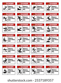 Danger Slippery Floor When Wet Set Symbol Sign,Vector Illustration, Isolate On White Background Label.EPS10