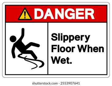Danger Slippery Floor When Wet Symbol Sign,Vector Illustration, Isolate On White Background Label. EPS10