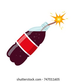 Danger of sugary drinks vector illustration. Soda bottle as dynamite causing diabetes and obesity. Health harm of sugar concept.