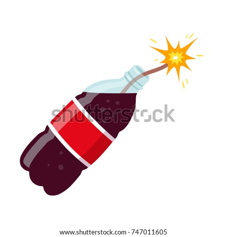 Danger of sugary drinks vector illustration. Soda bottle as dynamite causing diabetes and obesity. Health harm of sugar concept.