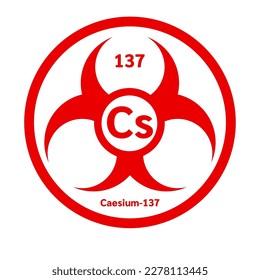 Danger symbol of Icon structure caesium 137 (Cs) or radiocaesium shape color waste red. Dangerous chemicals pollution white background. Toxic radioactive do not leak. vector illustration 3D. 