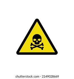 Danger symbol, poison or chemicals, toxic hazard. Skull and crossbones in a yellow triangle. Death warning, chemical hazard. Vector icon isolated on white background.