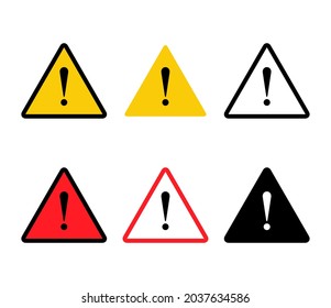 Danger symbol sign. Triangle with exclamation mark icon.  Yellow and red hazard attention beware. Vector illustration isolated on white. 