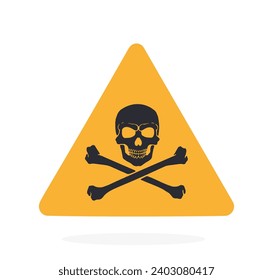 Danger symbol with skull and crossbones. Vector illustration. Triangular caution danger sign. Warning symbol. Flat icon isolated on white background