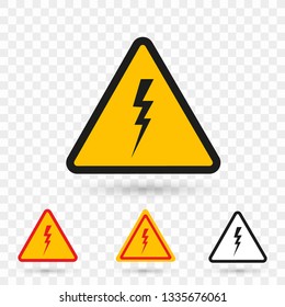 Danger symbol. Triangle on transparent background. Warning sign High voltage, danger. Vector illustration
