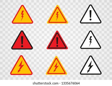 Danger symbol. Triangle on transparent background. Warning sign High voltage, danger. Vector illustration