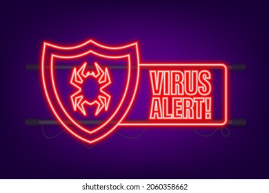 Ilustración vectorial del símbolo de peligro. Protección contra virus. Alerta de virus informáticos. Tecnología de internet de seguridad, seguridad de datos. Icono de Neon