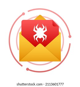 Ilustración vectorial del símbolo de peligro. Protección contra virus. Alerta de virus informáticos. Tecnología de internet de seguridad, seguridad de datos.