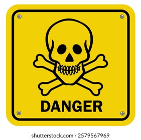 Danger symbol. Yellow metal warning sign. Vector illustration
