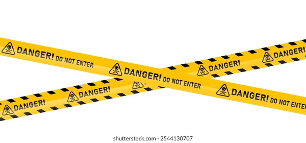 Danger tape background. Road, sign, worksite, hazard area, sign for road, caution ribbon banner for construction. Vector illustration on transparent PNG background.