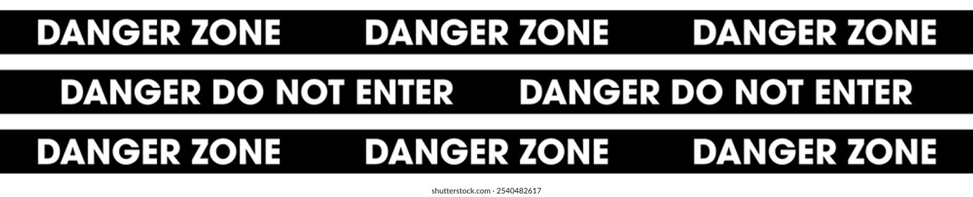 Fita de perigo. Fita preta com perigo de texto branco não entra para segurança industrial, estrada, construção, área de perigo. ilustração vetorial em fundo transparente.