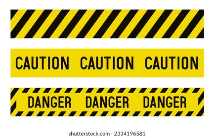 Danger tape set. A ribbon with black and yellow stripes. Vector clipart.