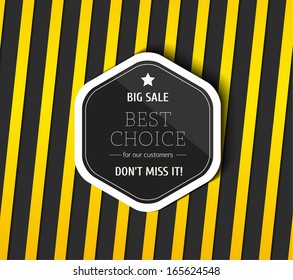 Danger tapes on dark background. Sale label with shadow. Vector illustration.