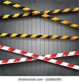 Danger tapes on dark grunge background. Vector illustration. 