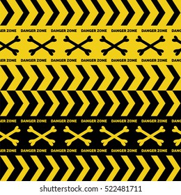 Danger tapes seamless borders with boness cross vector