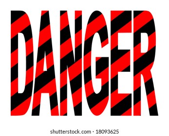 Danger text with red and black warning stripes