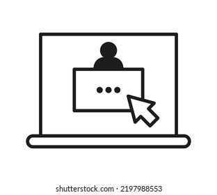 Danger Theft Personal Data And Password On Computer, Online Scam Of Hacker, Line Icon. Cheating On Internet, Covert Crime Swindler. Social Media Fraud Of Thief, Stealing. Vector Outline Illustration