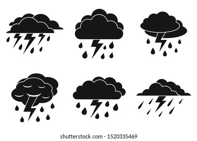 Danger thunderstorm icons set. Simple set of danger thunderstorm vector icons for web design on white background