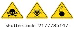 Danger toxic, poison, toxic, biohazard caution sign. Skull, virus, chemical danger yellow triangle symbol element. Vector illustration