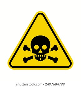 Danger, toxic sign skull icon. Warning skull symbol. Death attention, toxic poison yellow triangle element design. Vector illustration