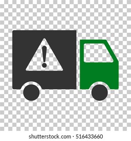 Danger Transport Truck EPS vector pictograph. Illustration style is flat iconic bicolor green and gray symbol on chess transparent background.