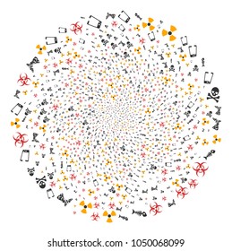 Danger Trash swirl burst. Element curl organized from scatter danger trash symbols. Vector illustration style is flat iconic symbols.
