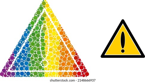 Danger triangle composition icon of circle spots in different sizes and spectrum colored color hues. A dotted LGBT-colored danger triangle for lesbians, gays, bisexuals, and transgenders.