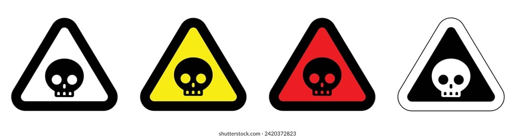 danger triangle shapes skull warning sign of caution hazard traffic toxic poison icon symbol vector flat badges emblems design for website mobile isolated on white Background