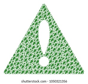 Danger Triangle Sign pattern created of oak leaf icons. Vector oak leaf pictograms are composed into geometric important sign pattern.