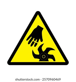 danger triangle yellow background sign danger of cutting off fingers with a circular saw