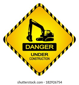 Danger Under Construction. Traffic Sign With Excavator icon Isolate on White Background. Vector