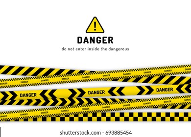 Danger under construction website page with black and yellow striped borders vector illustration. Border stripe web, warning banner template