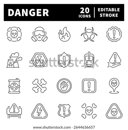 Danger vector icons in line style. Thin line icons related to dangerous and hazard