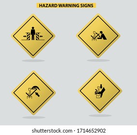 Danger vector sign set isolated on grey background. Hazard warning sign set