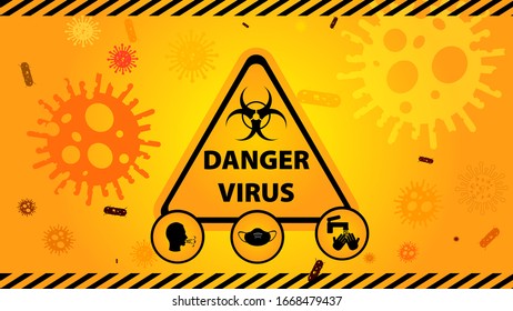 Danger virus icon with yellow background. Stop virus sign, 2019-nCoV Novel Coronavirus Bacteria.Stop.Dangerous Coronavirus.Vector Icon.