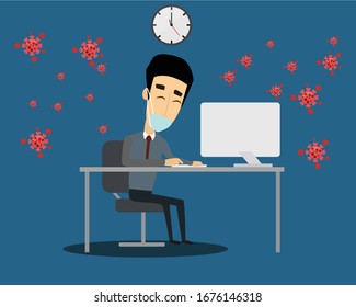 Danger virus in office,Man working in office.