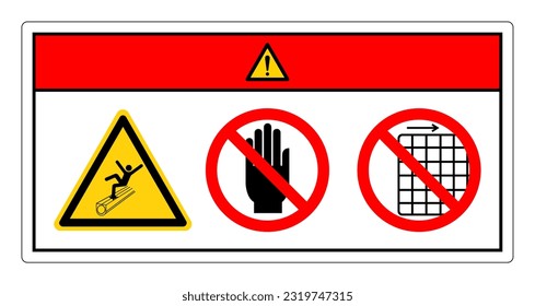 Danger Walking Or Standing On Conveyor Cover Do Not Touch and Do Not Remove Guard Symbol Sign, Vector Illustration, Isolate On White Background Label .EPS10